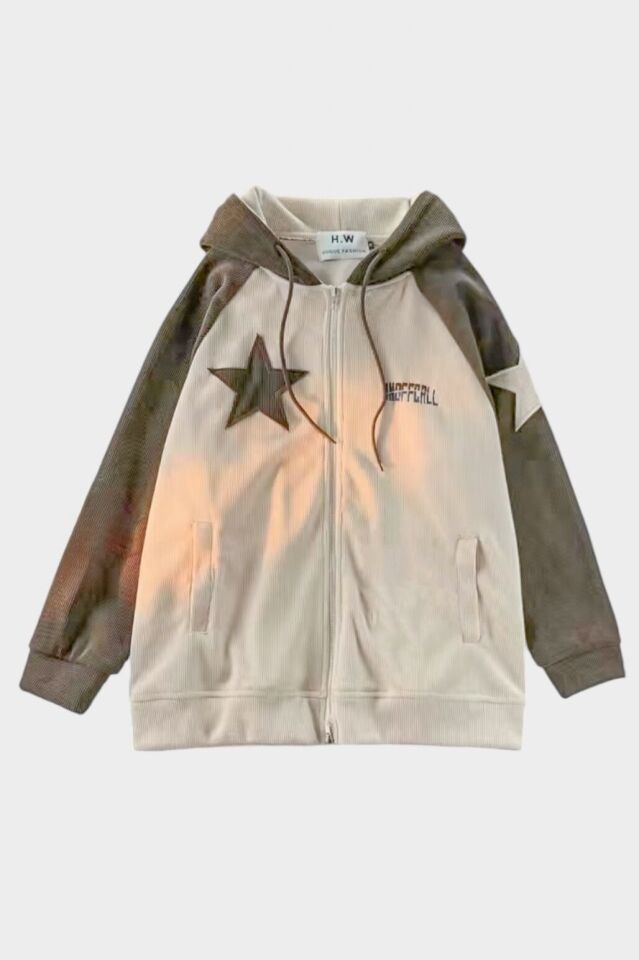 Krem Kahverengi Kadife Unoffcall Star Pattern Hırka x6