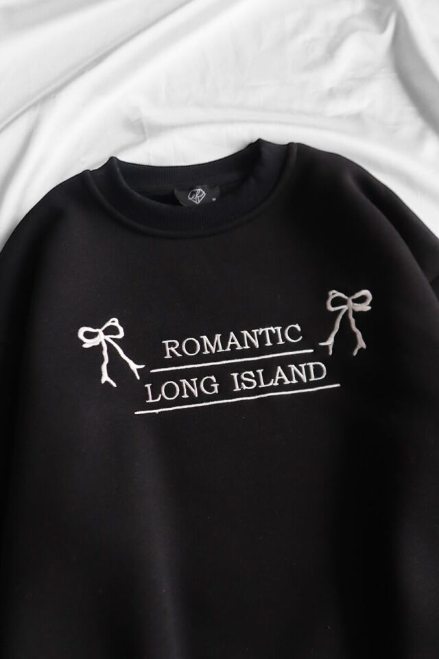 Siyah Romantic Long Island 3 İplik Şardonlu Sweatshirt x6