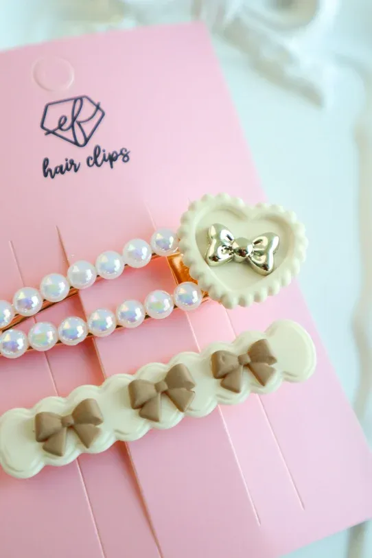 2'li Krem Cool Star Bow Klips Toka