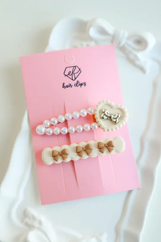 2'li Krem Cool Star Bow Klips Toka