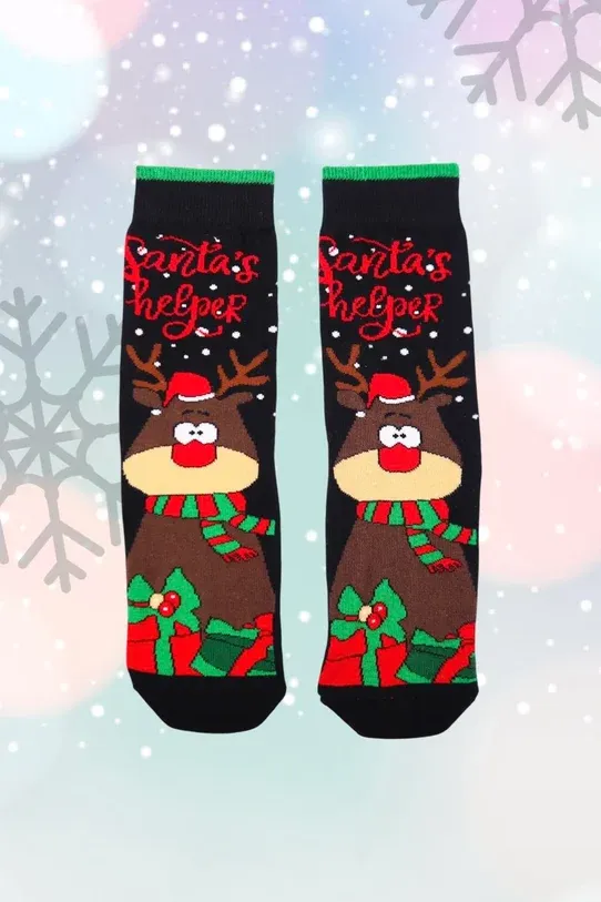 Siyah Santa's Helyear Geyik Yılbaşı Çorap