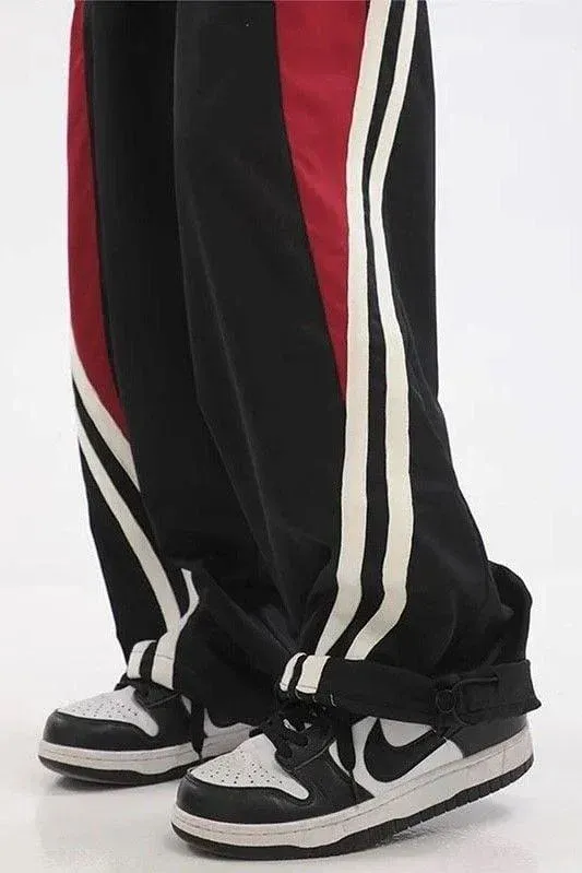 Siyah Kırmızı Çift Şeritli Y2K Vintage Baggy Eşofman Altı x6