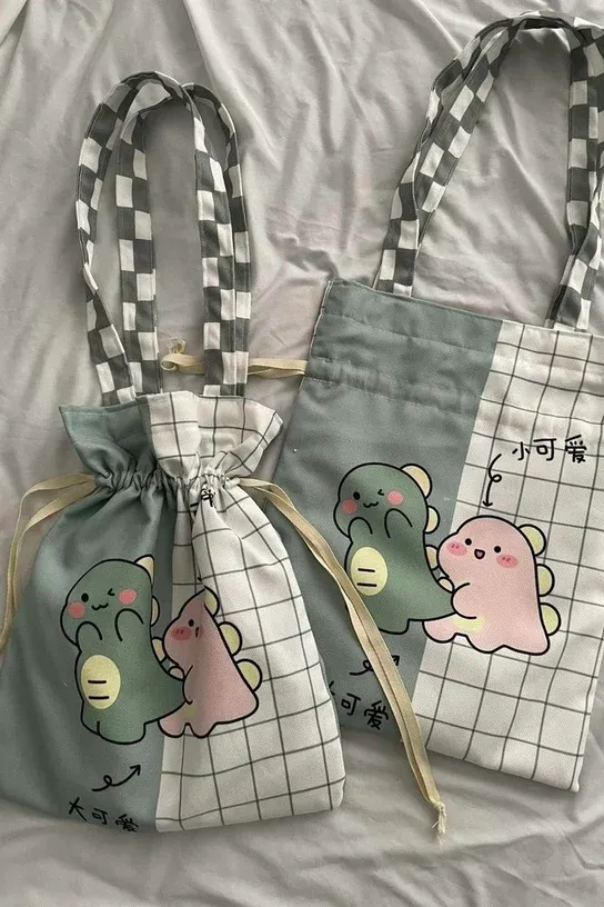 Cute Dinozor Kawaii Büzgülü Bez Çanta