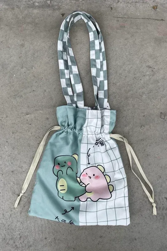 Cute Dinozor Kawaii Büzgülü Bez Çanta